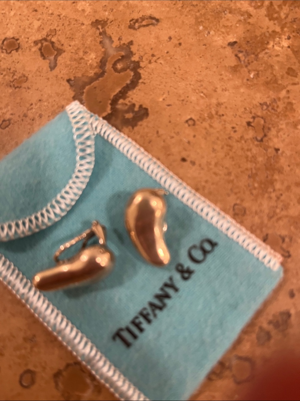 Tiffany & Co. Elsa Peretti Sterling Silver Bean Clip-On Earrings with Blue Pouch